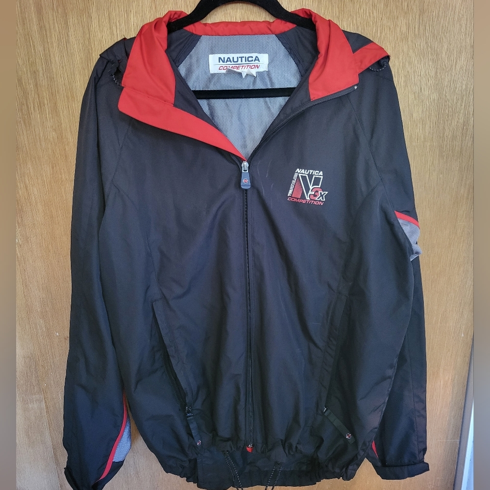 Nautica N3X Triathlon Competition jacket with hood. Black, red, gray. Large